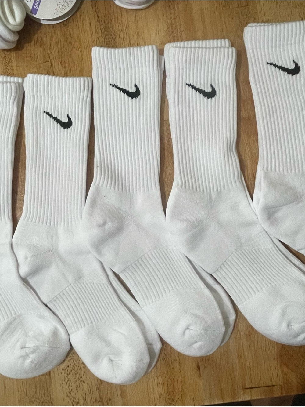 Nike White Crew Socks with Black Swoosh - 5 pairs Pack size Large 9-13.